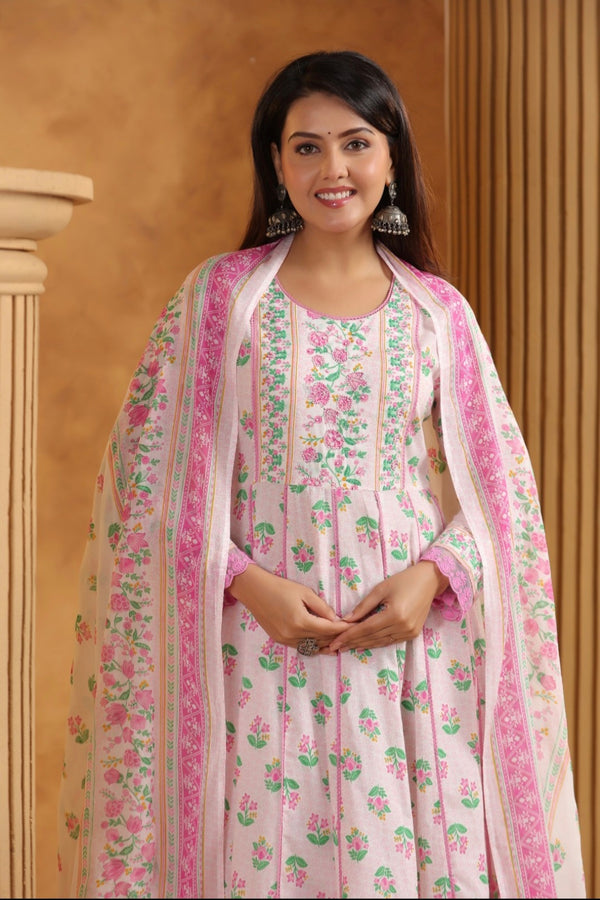 Pink Anarkali Dupatta Set