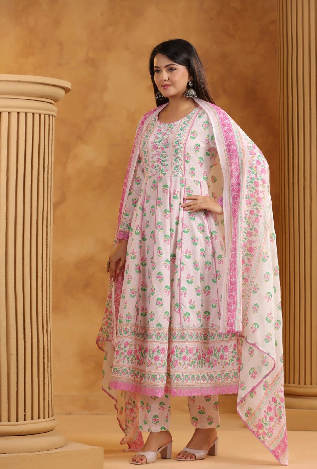 Pink Anarkali Dupatta Set