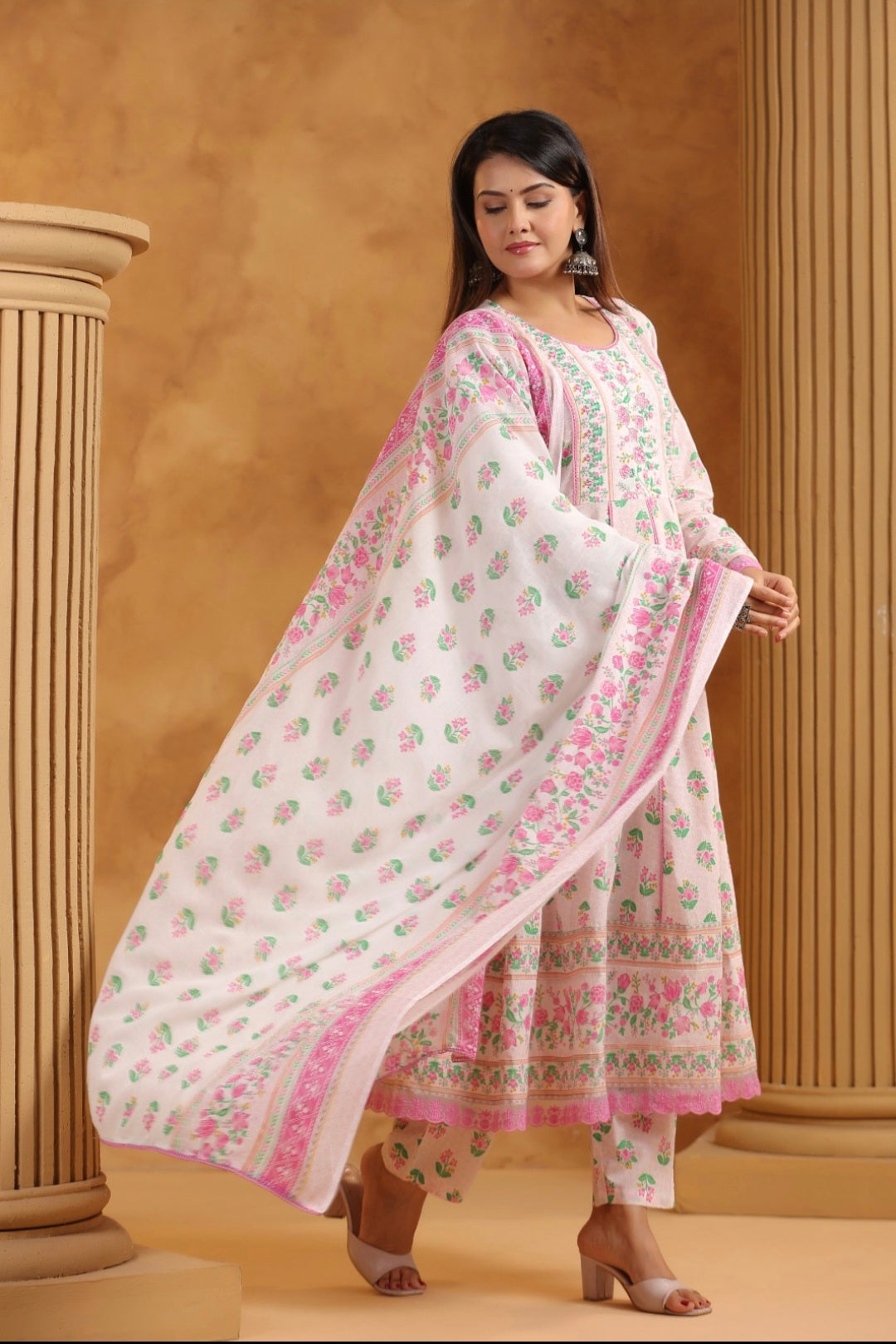 Pink Anarkali Dupatta Set