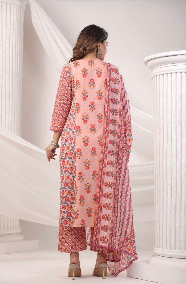 Peach Handblock Dupatta Set