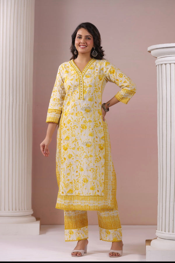Yellow Floral Dupatta Set