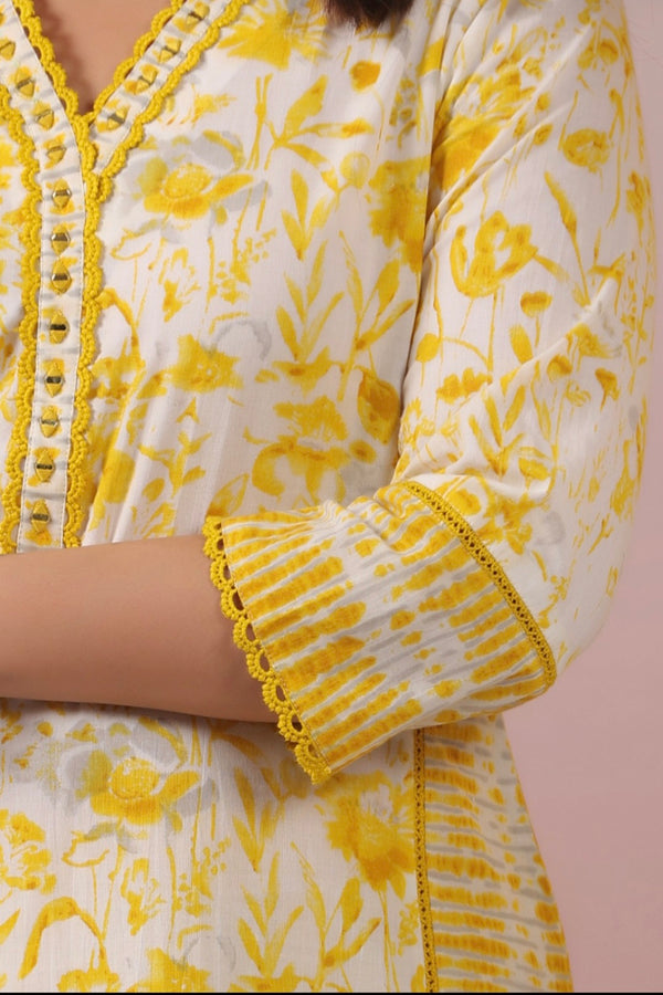 Yellow Floral Dupatta Set