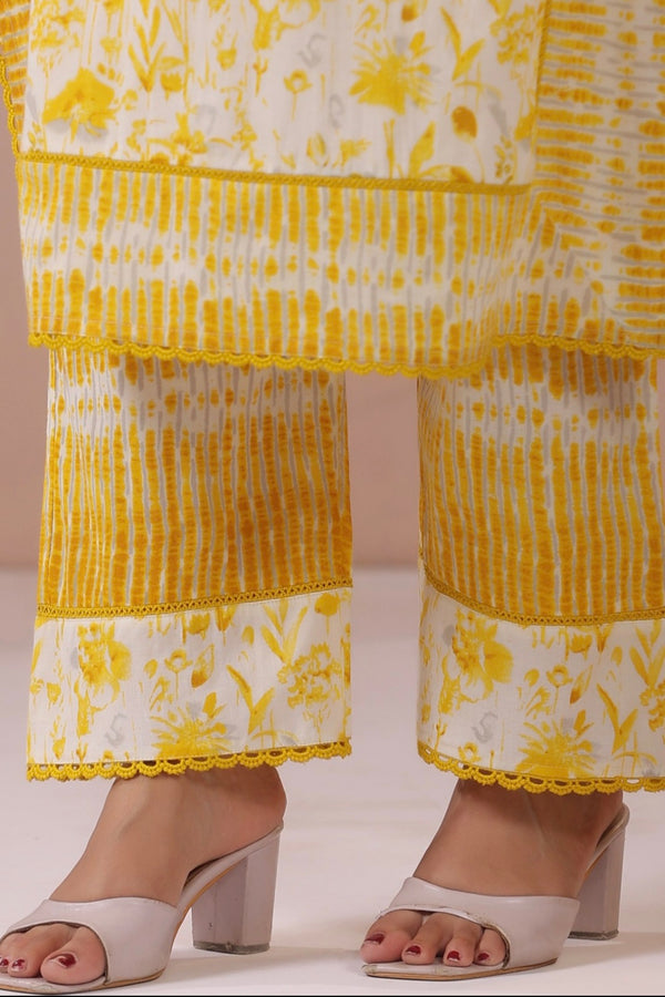 Yellow Floral Dupatta Set