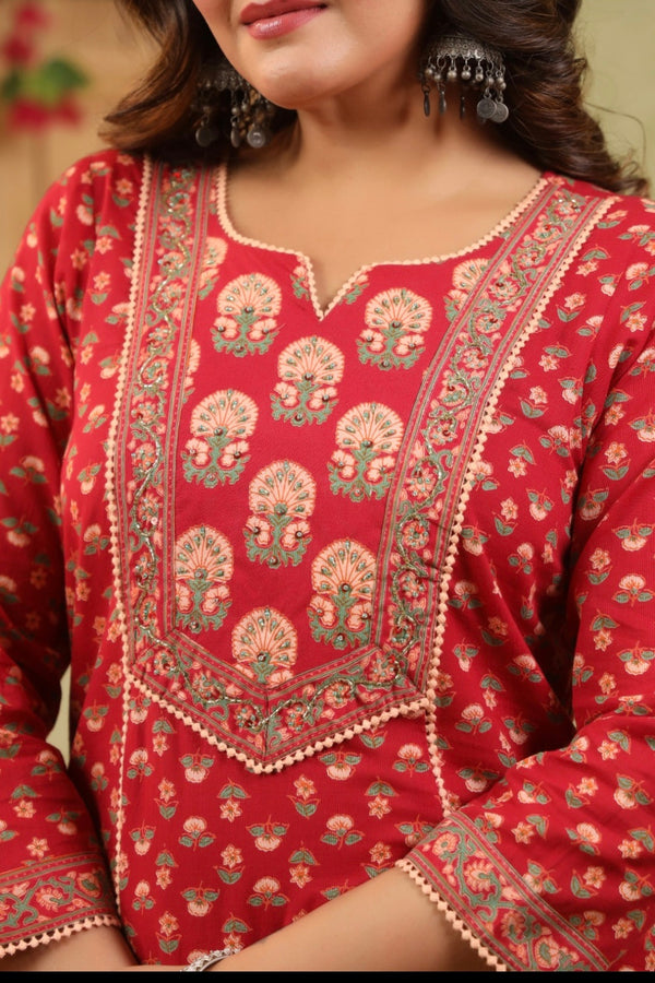 Red Handblock Dupatta Set