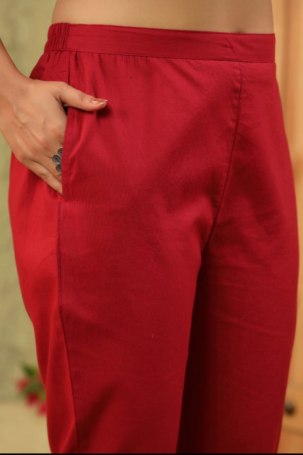 Red Handblock Dupatta Set