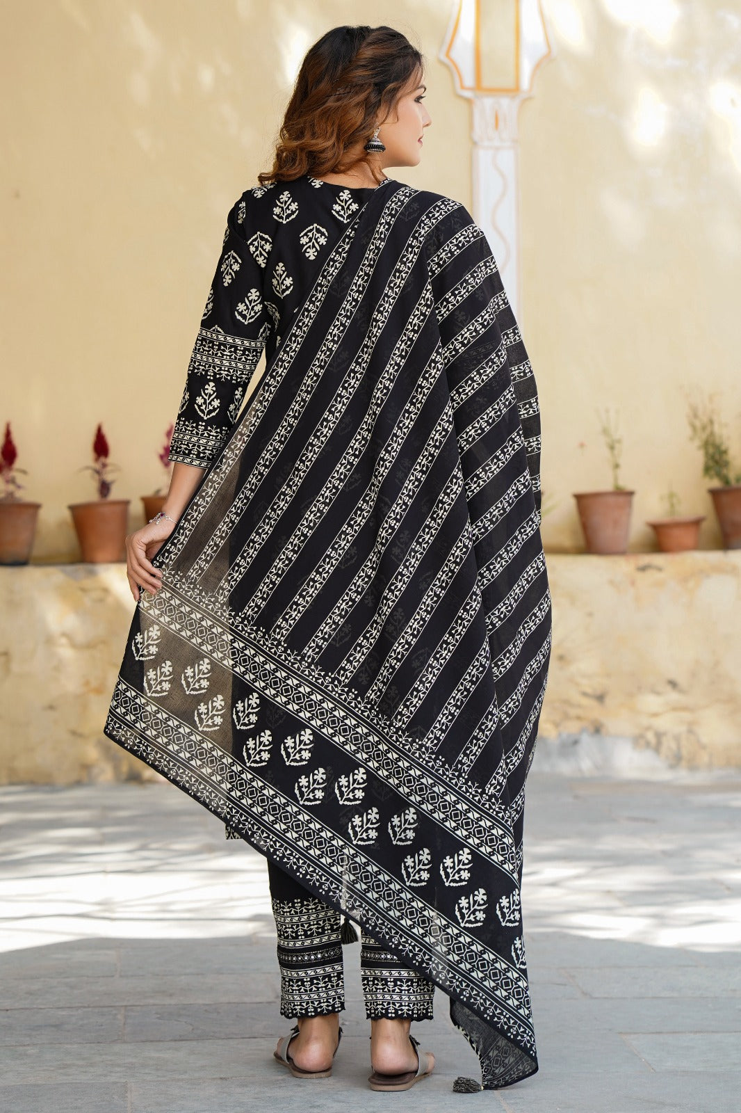 Black Printed Kurta with Dupatta set