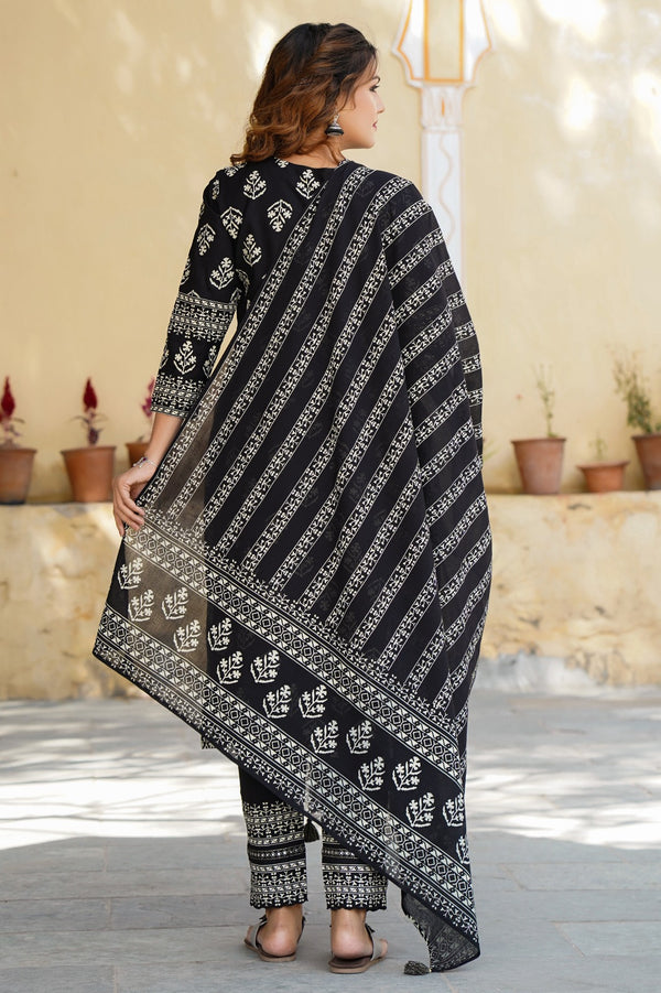 Black Cotton Dupatta set