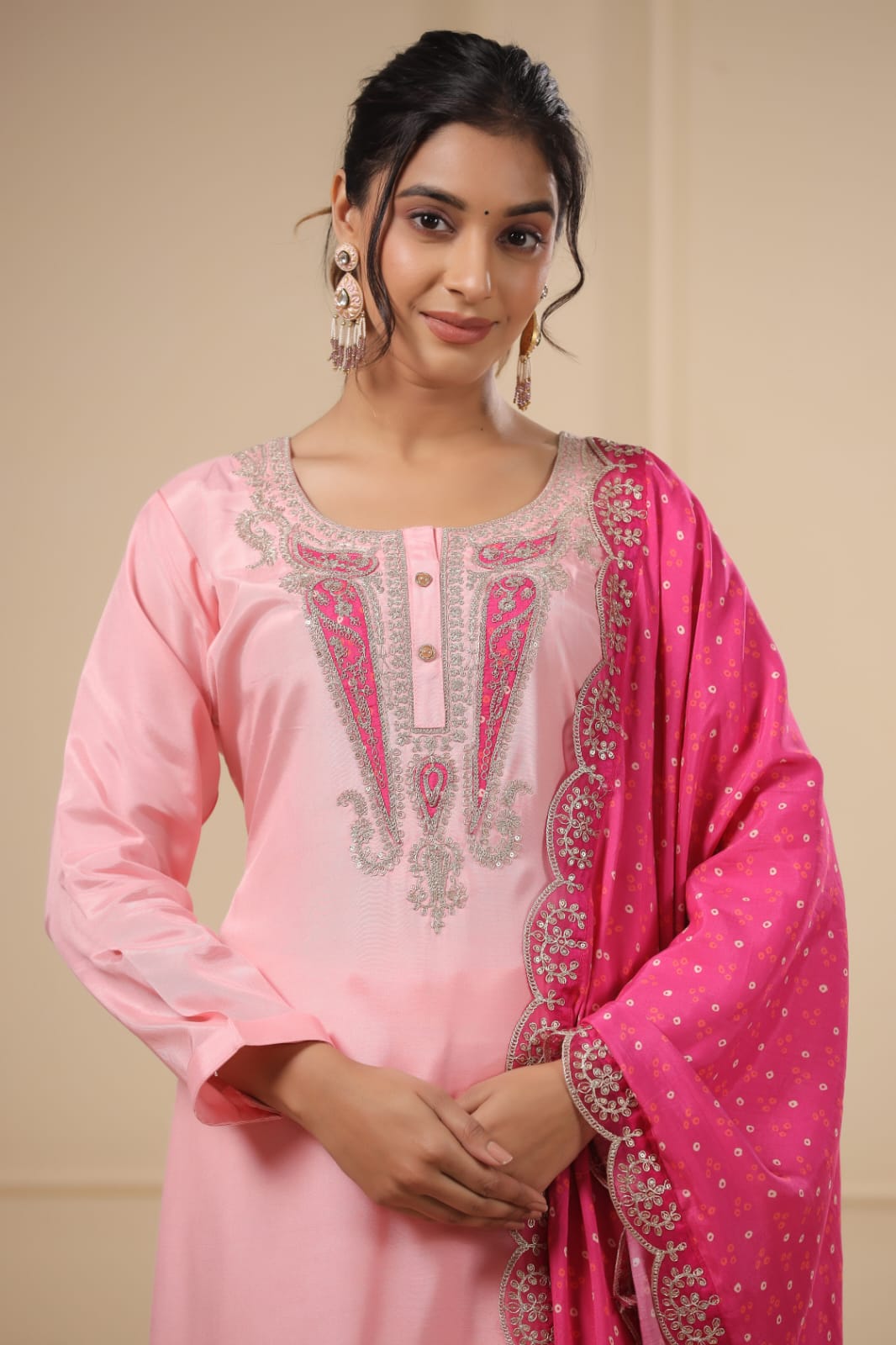 Pink Muslin silk Kurta pant with Dupptta set