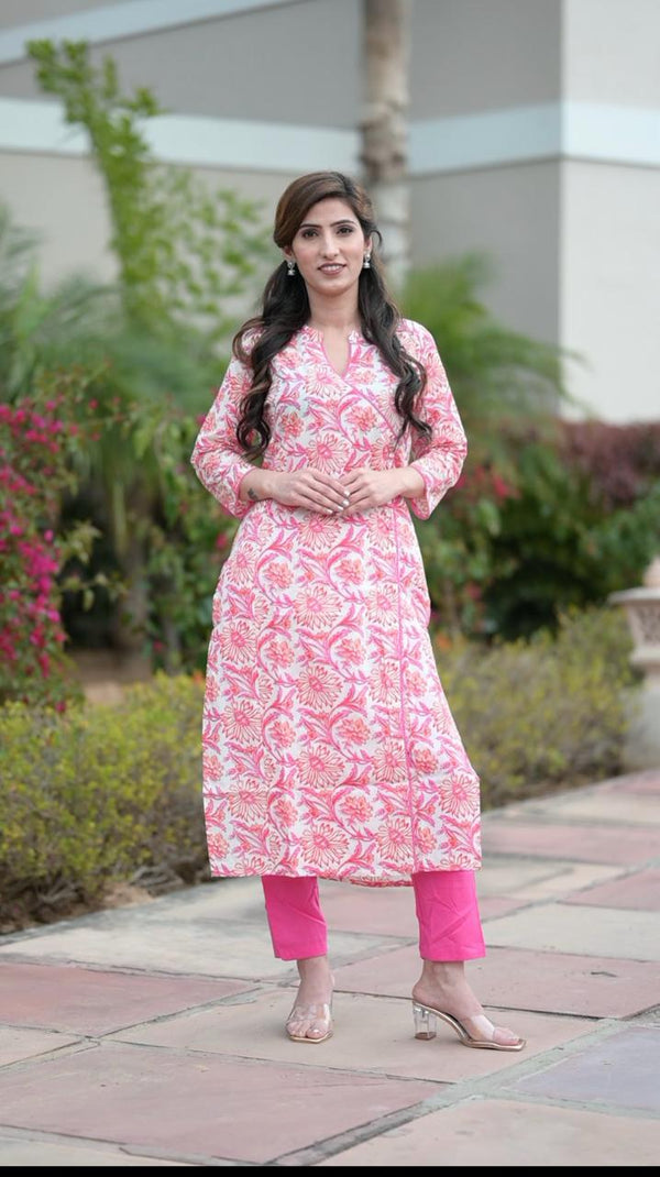 Pink Cotton Kurta Pant Set