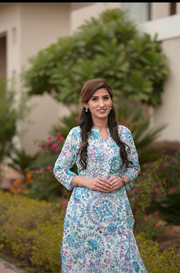 Blue Cotton Kurta Pant Set