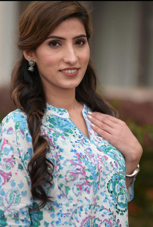 Blue Cotton Kurta Pant Set