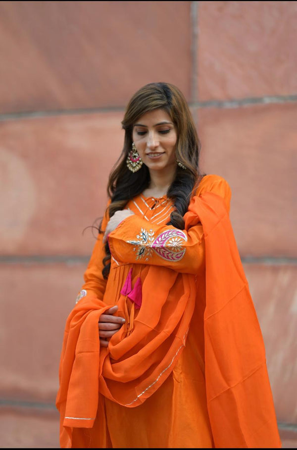 Orange Gotta Patti Dupatta Set