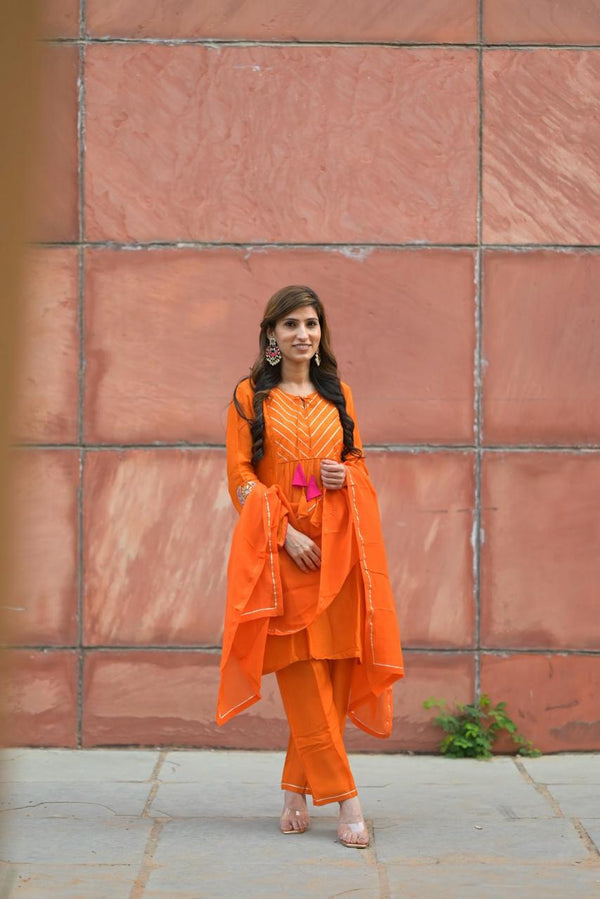Orange Gotta Patti Dupatta Set
