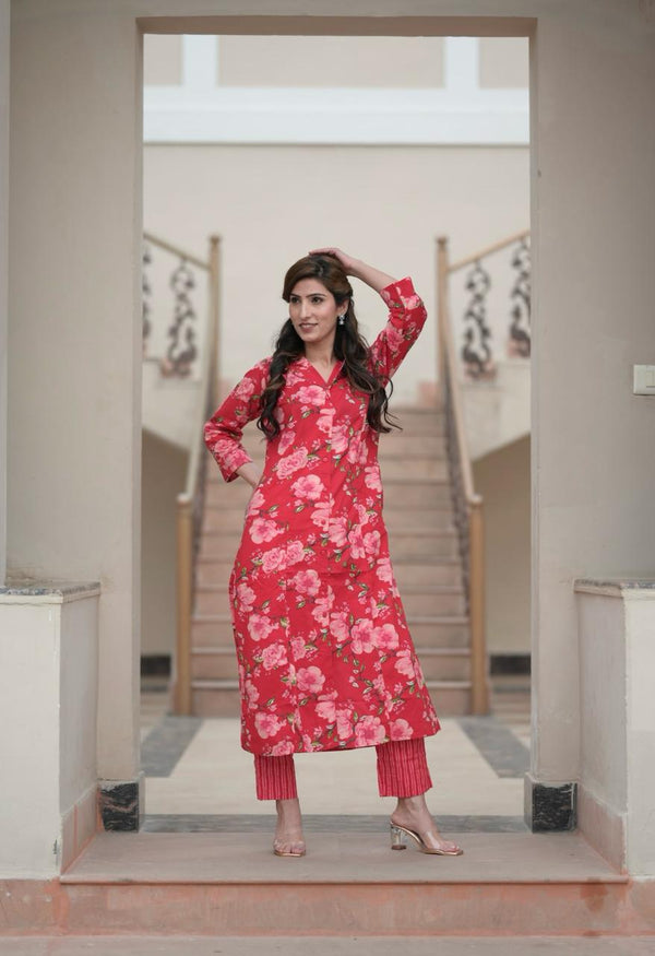 Red Kurta Pant Set
