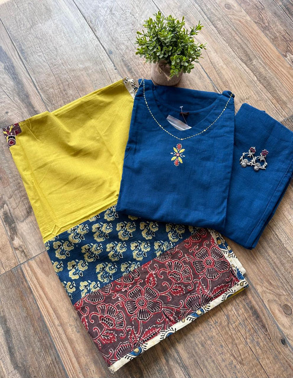 Blue Cotton Dupatta Set
