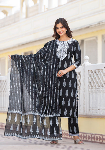 Black Cotton Dupatta set