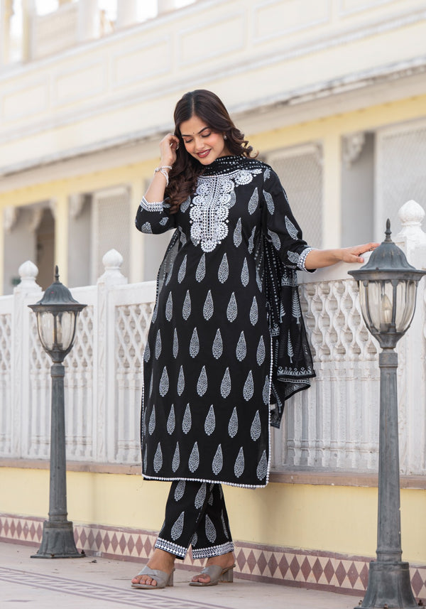 Black Cotton Dupatta set