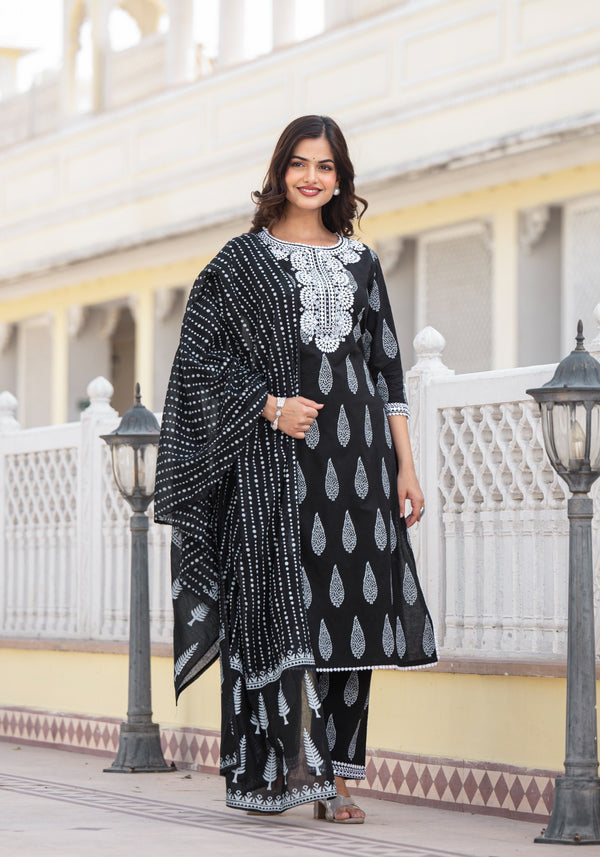 Black Cotton Dupatta set